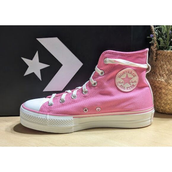 Converse Chuck Taylor All Star Lift Platform Oops Pink Retro Varsity Hi Tops W10 - Picture 8 of 13